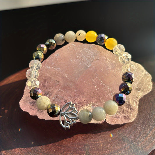 Chakra Protection Bracelet With Natural Stone, Aura Guard Against Negative Energy For Men And Women, For Lotus Yoga Jewelry Gift, Solid Form, Fragrance-Free