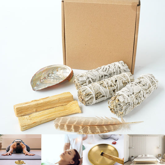 Sage Smudge Stick Set for Cleansing and Purification - Includes 3 White Sage Bundles, 2 Palo Santo Sticks, Abalone Shell, and Feather for Meditation, Aromatherapy, and Home Blessing