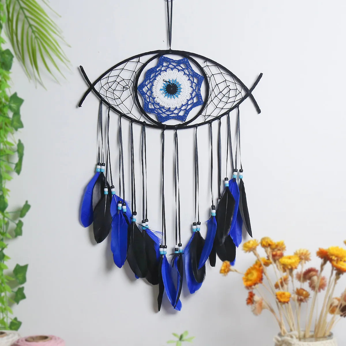 Evil Eye Dream Catcher Boho Room Decor Handmade Eye Wall Decor Blue Feather Dreamcatcher Wall Hanging Wall Art Living Room Gift