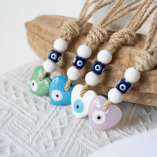 Evil Eye Handmade Braided Rope Wall Hanging Glass Blue Turkish Evil Eye Pendant Car Keyring Fashion Jewelry for Home Living Room