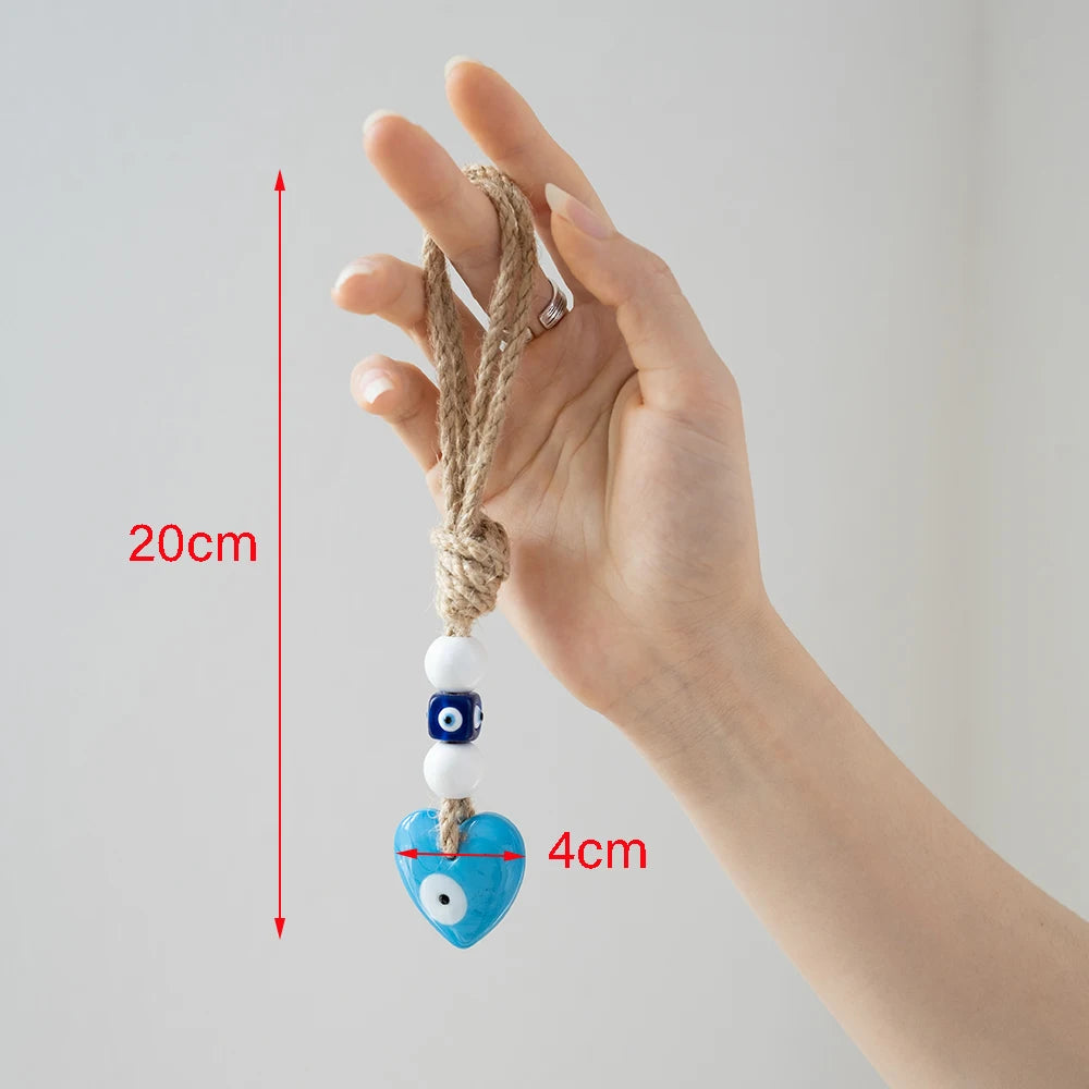 Evil Eye Handmade Braided Rope Wall Hanging Glass Blue Turkish Evil Eye Pendant Car Keyring Fashion Jewelry for Home Living Room