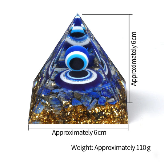 Crystal Devil's Eye Pyramid Natural Crushed Stone Lapis Lazuli Dropping Resin Home and Office Desktop Decoration Crafts 6x6cm