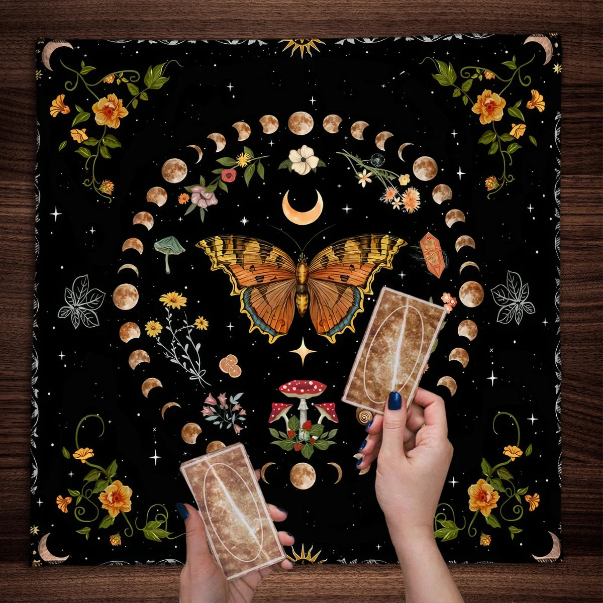 Pink Butterfly Moon Phase Floral Tarot Card Tablecloth Altar Cloth Witchcraft Astrology Oracle Divination Cloth Home Decor