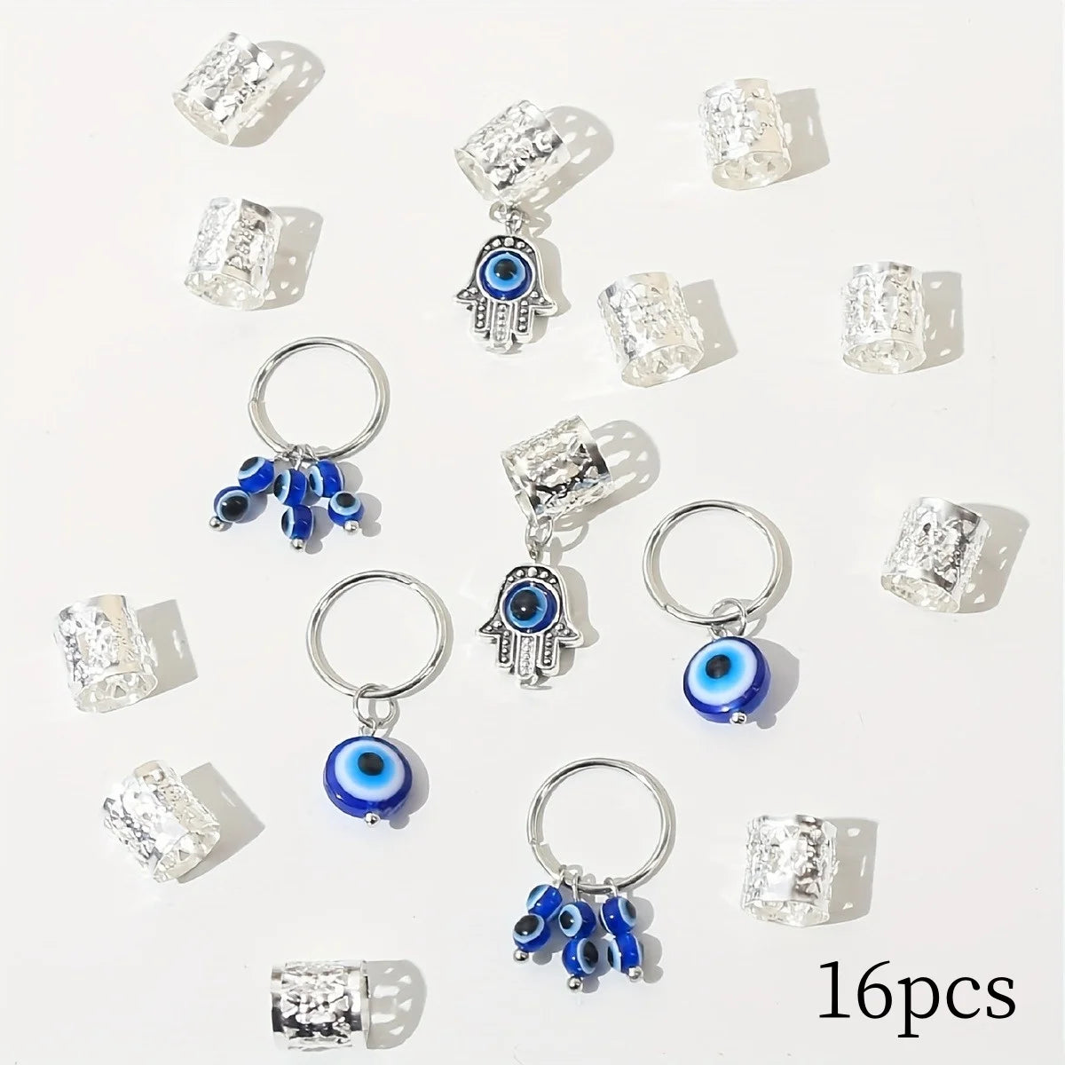 16pcs Evil Eye Design Alloy Hair Braids Ring - Dreadlock Hair Accessories Loc Hair Jewelry for Braids for Women and Girls