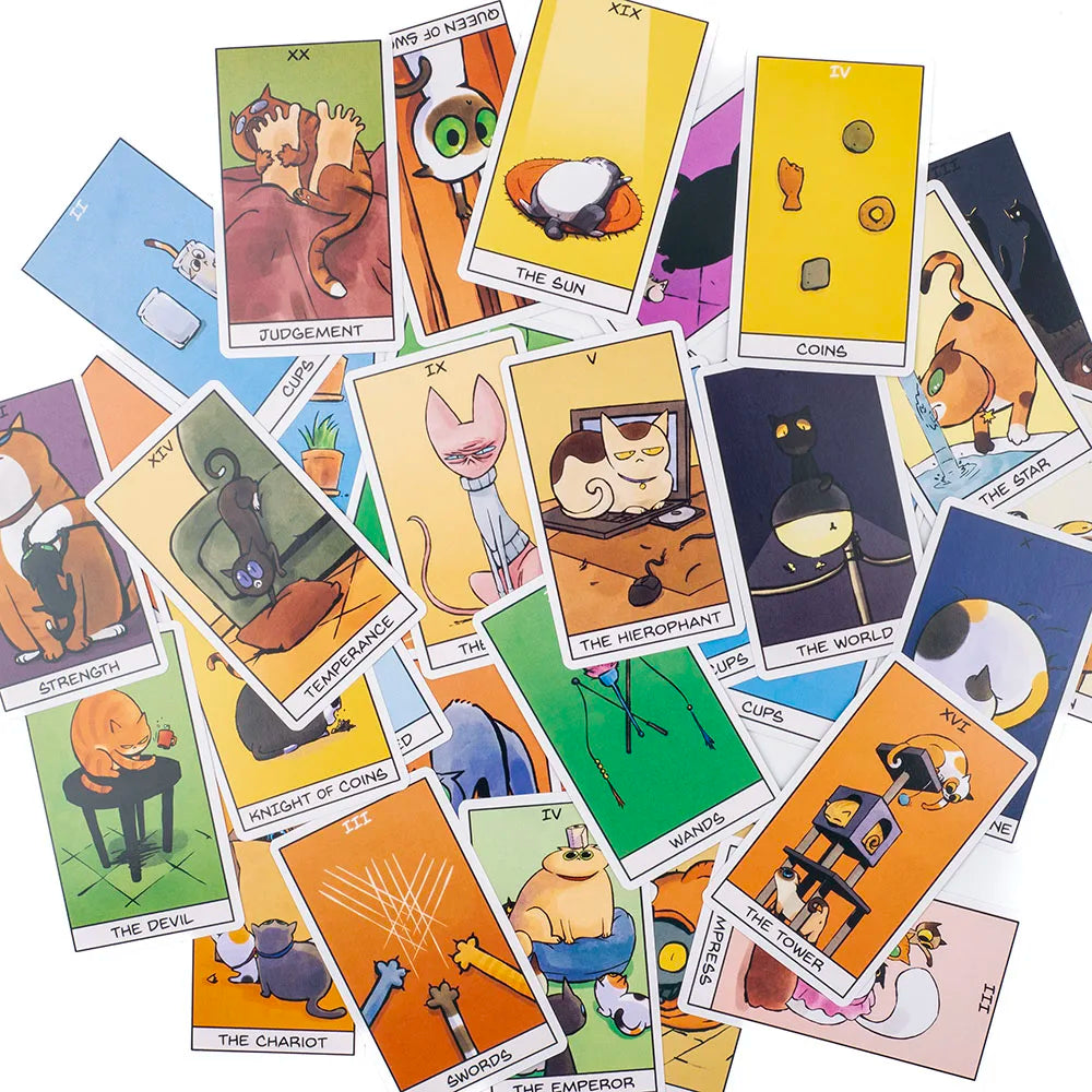 Cat Mancy Kitten Tarot Deck 78 Cards English Version Divination for Family Party Perfect Board Game for Cat Lovers (10.3*6cm)