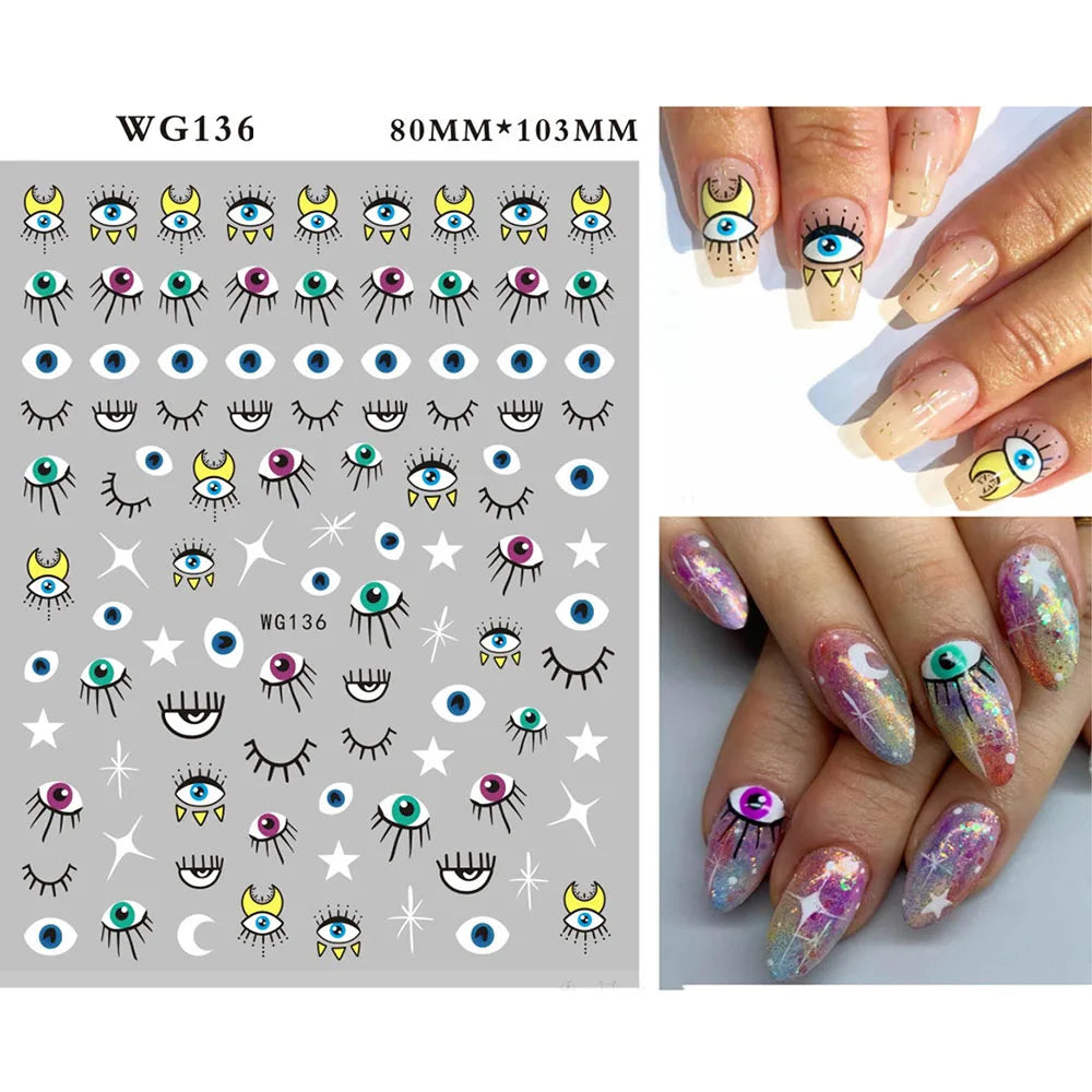 1 Sheet Evil Eye Nail Stickers for Nail Art 3D Design High-end Blue Eye Self-Adhesive Nail Slider Decals Manicure Decoration Eye