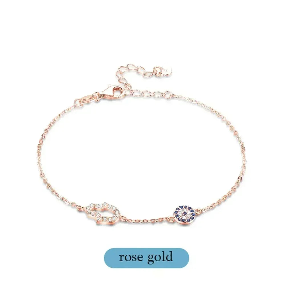 KALETINE Lucky Evil Eye Bracelets for Women 925 Sterling Silver Bracelet Blue Eye Hamsa Hand Fatima Hand Turkey Jewelry