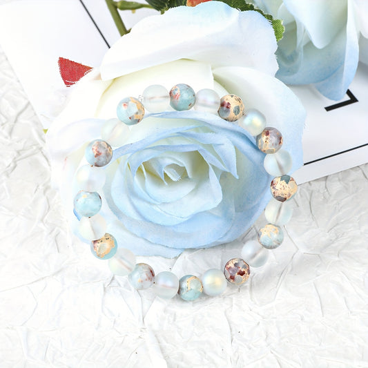 Genuine Aura Quartz And Natural Sea Sediment Bead Stackable Bracelet, Unisex, Couple, Men And Women Accessory - Perfect Valentine'S Day Jewelry Gift For Loved Ones, Friends And Family