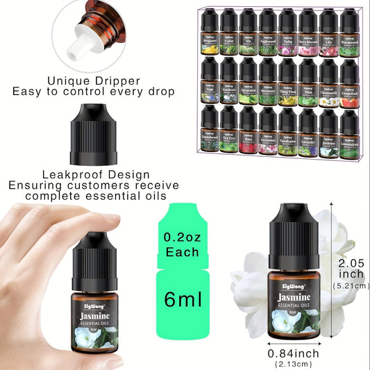Essential Oils Set, 24 Scents Fragrance Oil for Candle Soap Making, Long Lasting Natural Essential Oil for Diffuser, Humidifier, Scented Oils for Body Massage, DIY Candle Making, 6ml/0.25fl.oz Each