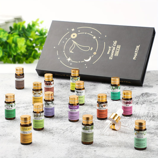 PHATOIL Essential Oils Gift Set 15pcs 5ml/0.17fl.oz -Essential Oil Kit for Diffuser, Humidifier, Candle Making -Best Easter Gifts, Mother's Day Gifts, Thanksgiving Gifts, Christmas Gifts, Valentine's Day Gifts -for Lover, Fam