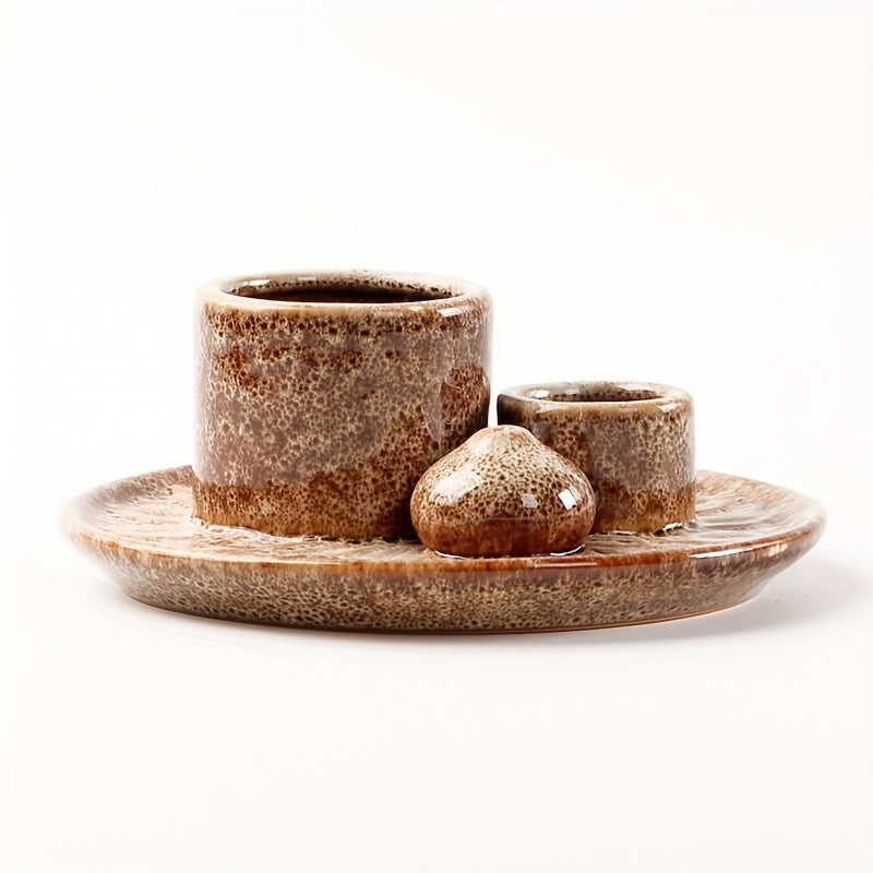 [Morandi-Inspired Ceramic Holder] 4-in-1 Ceramic Candle Holder & Incense Burner - Morandi-Inspired, High-Quality, Multifunctional Boho Home Decor - Palo Santo & Sage Holders, Includes Applicator Sticks for Aromatherapy and Sm