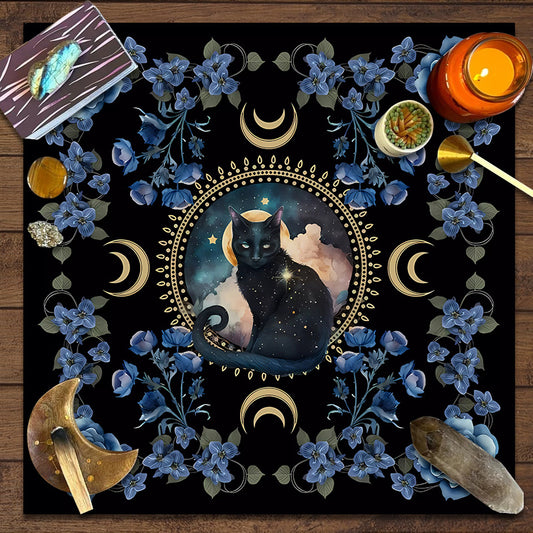 1pc, Mystical Cat Altar Cloth Alter Cloth Tarot Spread Cloth Tarot Reading Cloth Botanical Tarot Mat Witch Altar Cottage Core Decor Witchy Gifts Game Card Pad Mystery Runes Table Cloth Board Mat, Party Decor, Party Supplies