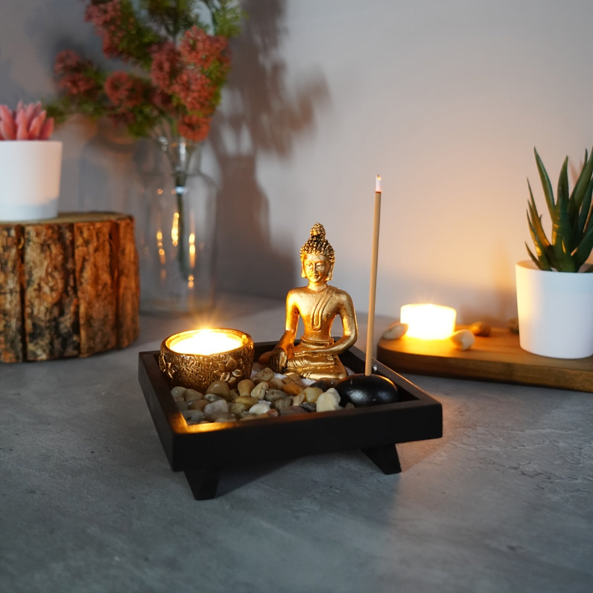Set, Buddha Candle Holder, Incense Holder, Incense Burner, Craft Ornament For Spa, Yoga, Meditation, Home Decor, Room Décor