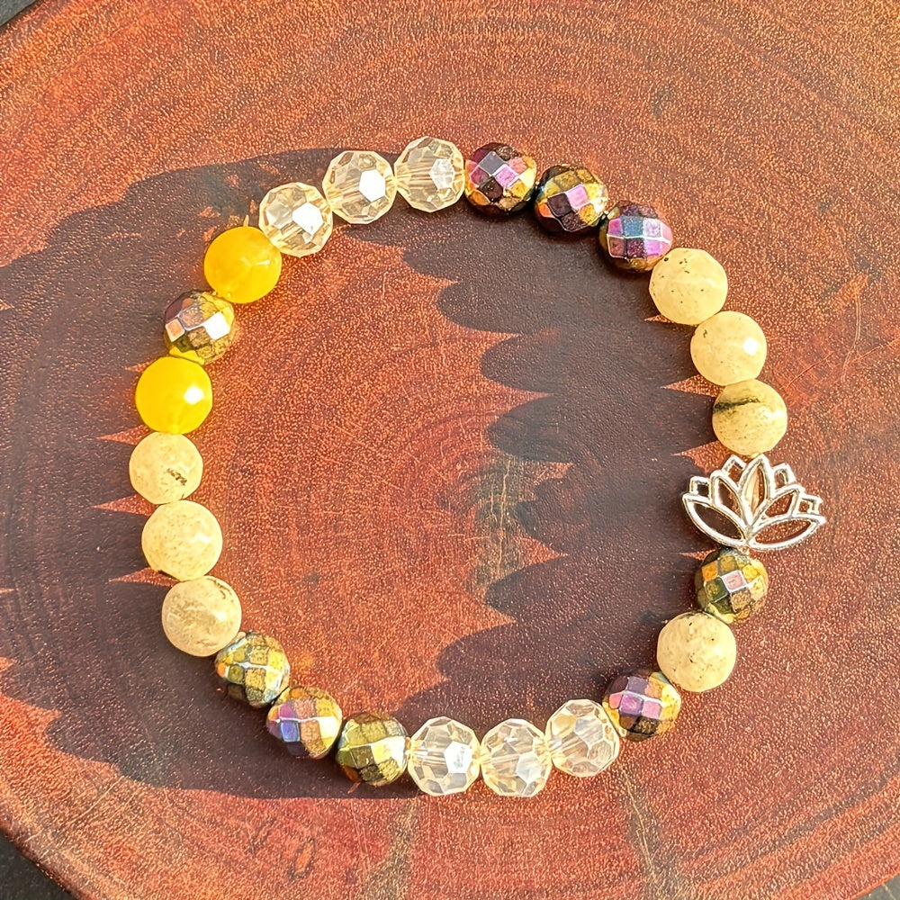 Chakra Protection Bracelet With Natural Stone, Aura Guard Against Negative Energy For Men And Women, For Lotus Yoga Jewelry Gift, Solid Form, Fragrance-Free