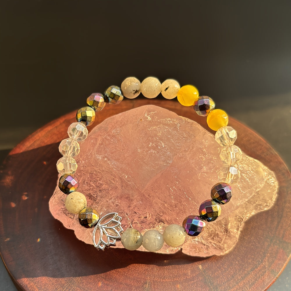 Chakra Protection Bracelet With Natural Stone, Aura Guard Against Negative Energy For Men And Women, For Lotus Yoga Jewelry Gift, Solid Form, Fragrance-Free
