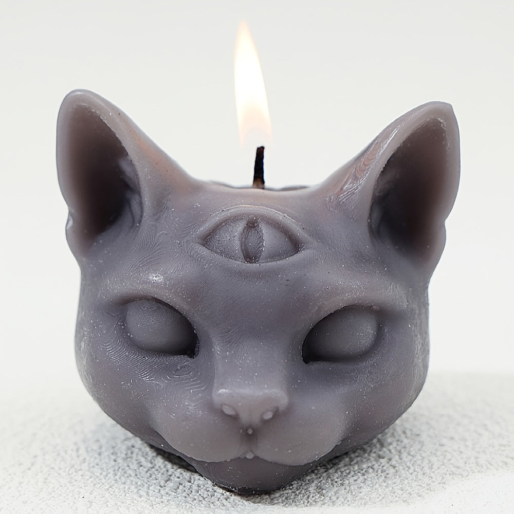 Elegant Three-Eyed Cat Candle: Perfect for Halloween Decor - Single Wick, Soy Wax, Not-Topple Design