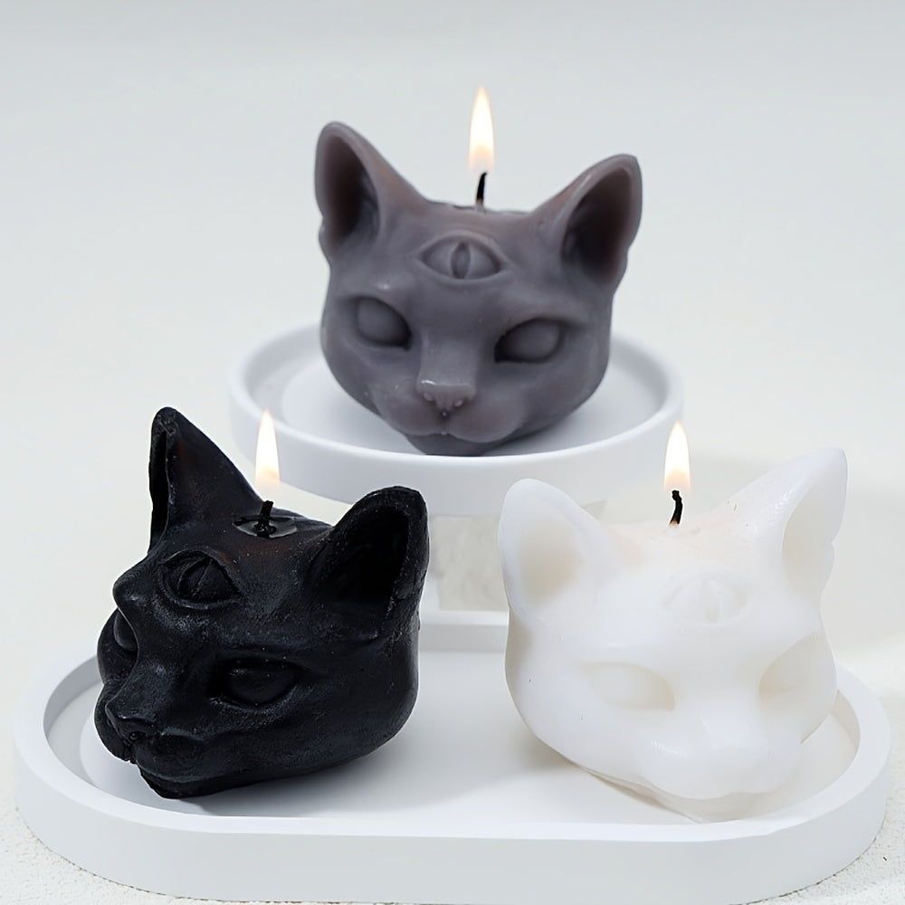 Elegant Three-Eyed Cat Candle: Perfect for Halloween Decor - Single Wick, Soy Wax, Not-Topple Design