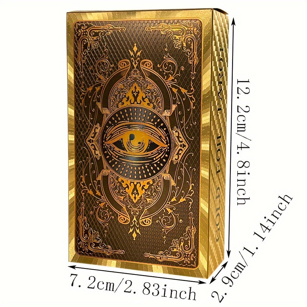 Golden Foil Tarot Cards in Spanish & English - 4.8" x 2.83" Deck with Guidebook for Beginners, Durable Plastic Divination Game