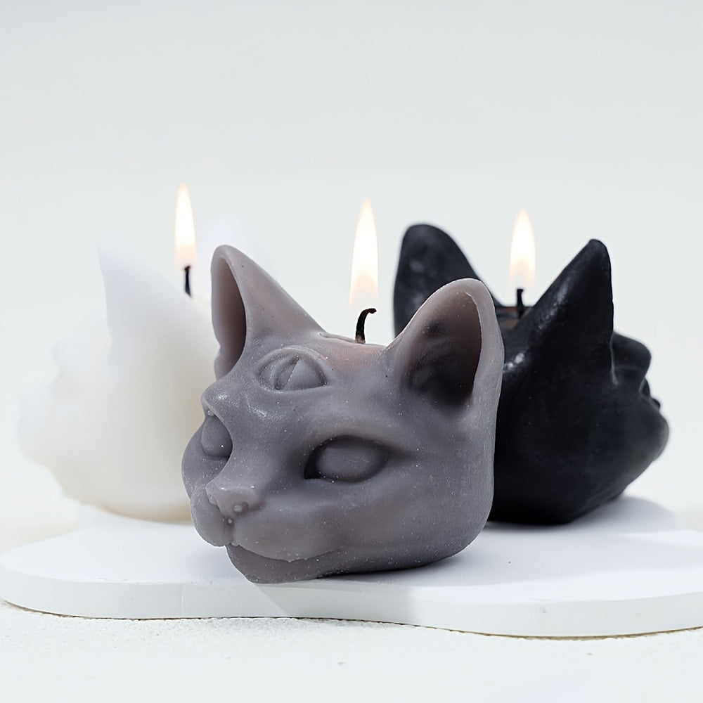 Elegant Three-Eyed Cat Candle: Perfect for Halloween Decor - Single Wick, Soy Wax, Not-Topple Design