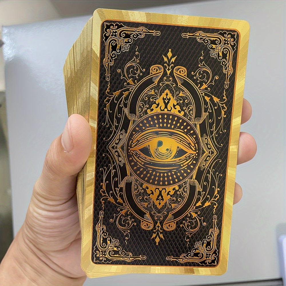 Golden Foil Tarot Cards in Spanish & English - 4.8" x 2.83" Deck with Guidebook for Beginners, Durable Plastic Divination Game