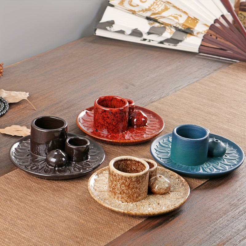 [Morandi-Inspired Ceramic Holder] 4-in-1 Ceramic Candle Holder & Incense Burner - Morandi-Inspired, High-Quality, Multifunctional Boho Home Decor - Palo Santo & Sage Holders, Includes Applicator Sticks for Aromatherapy and Sm