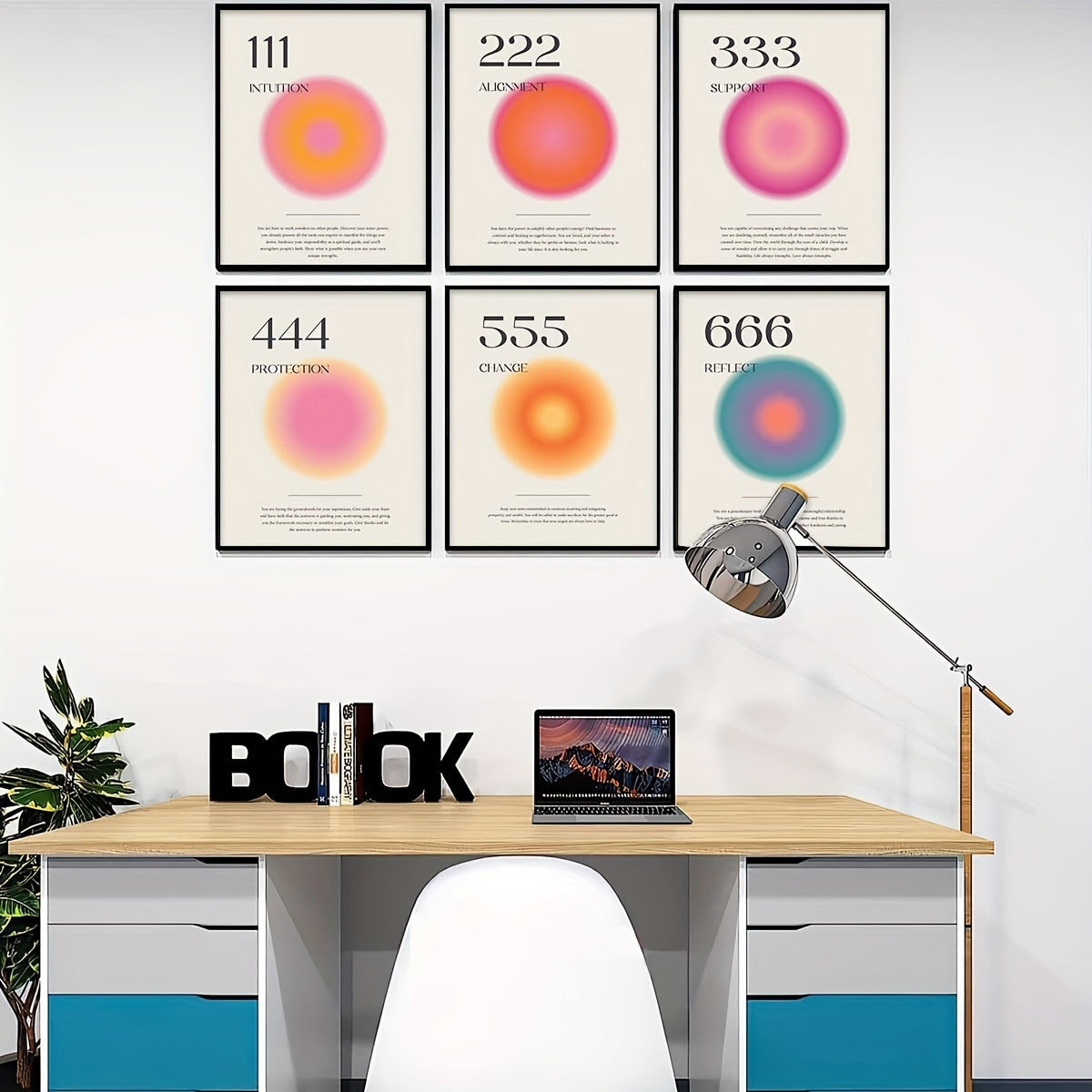 6pcs Aura Angel Numbers Poster Set For Room Aesthetic Minimalist Inspirational Quotes Paper Wall Art Bedroom Aesthetic Decor 8x10 Inch No Frame Spiritual Poster, 8*10in