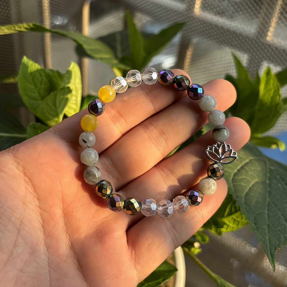 Chakra Protection Bracelet With Natural Stone, Aura Guard Against Negative Energy For Men And Women, For Lotus Yoga Jewelry Gift, Solid Form, Fragrance-Free
