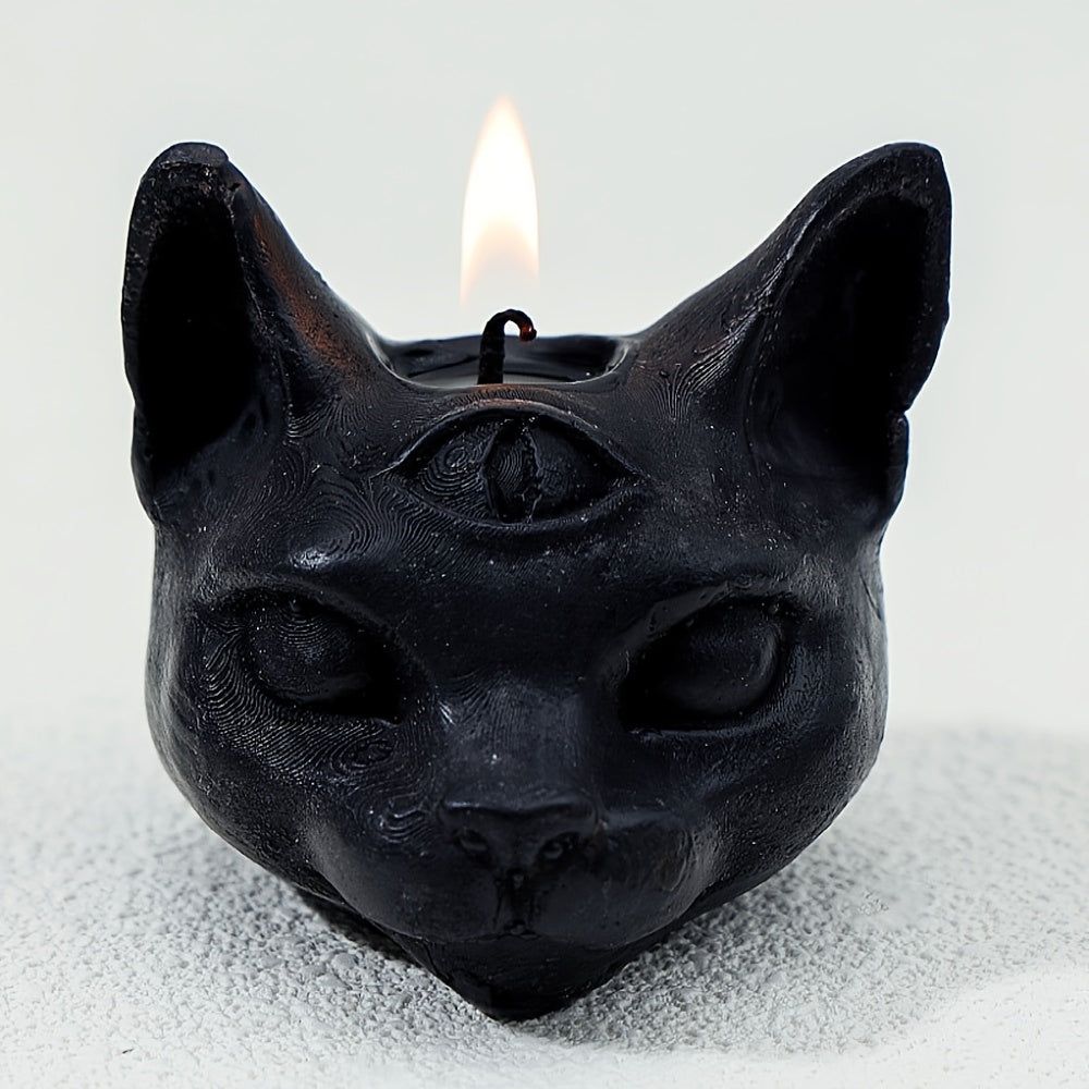 Elegant Three-Eyed Cat Candle: Perfect for Halloween Decor - Single Wick, Soy Wax, Not-Topple Design
