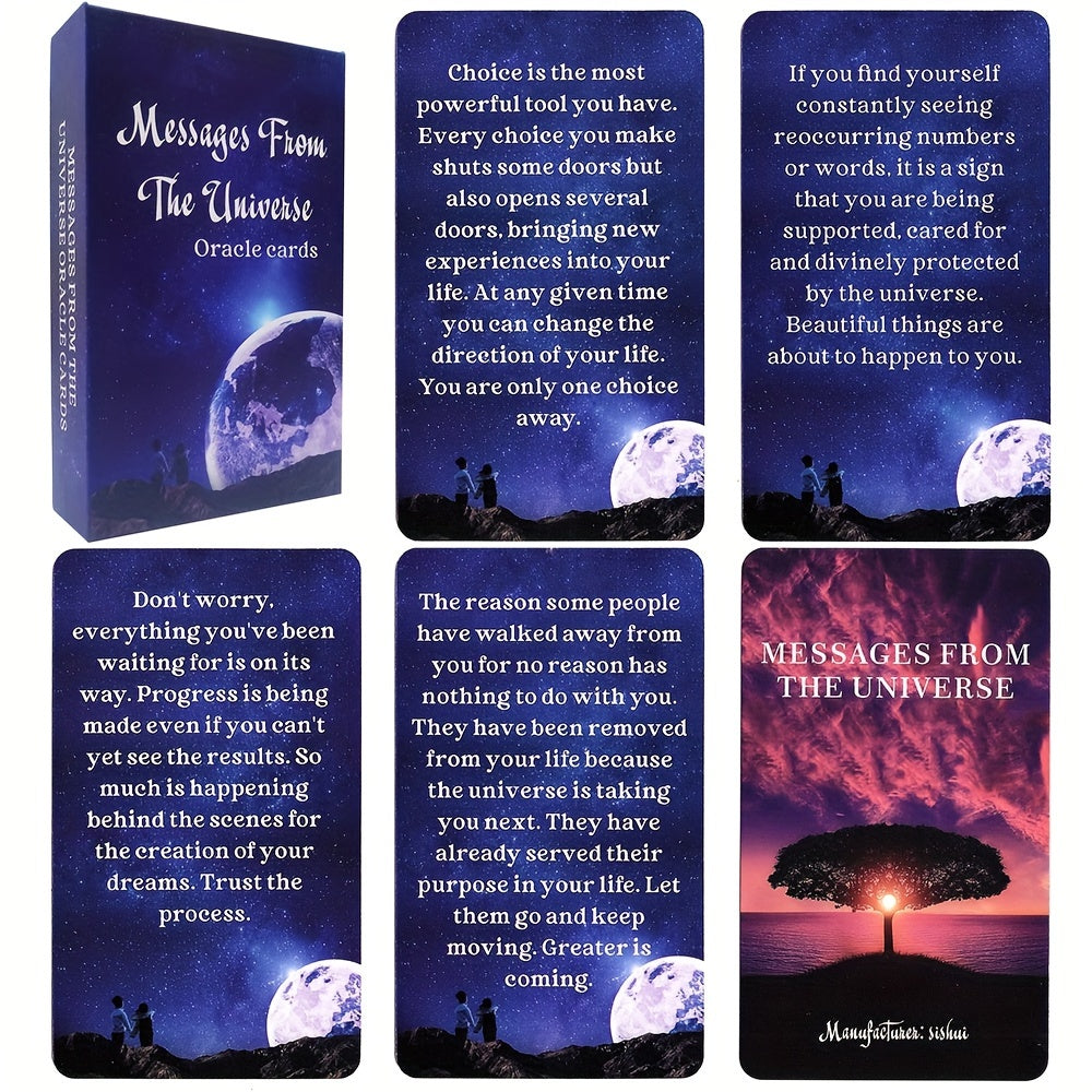 54-Card Universe Messages Oracle Cards Deck with Keywords – Inspiring Tarot for Beginners, Divination & Spiritual Guidance, 2.75x4.72 Inch, Durable Paper, Perfect for Family Gatherings & Friend Gatherings, Family Game Night