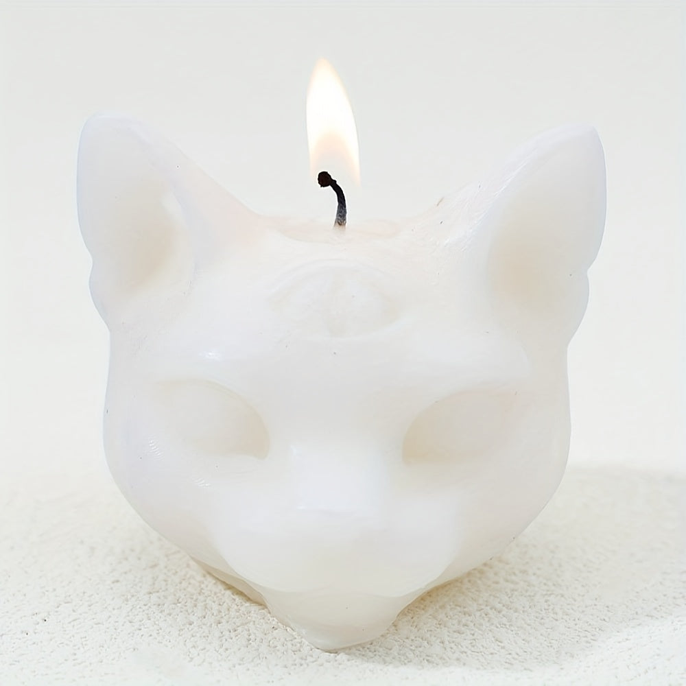 Elegant Three-Eyed Cat Candle: Perfect for Halloween Decor - Single Wick, Soy Wax, Not-Topple Design