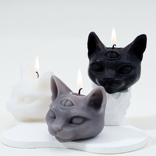 Elegant Three-Eyed Cat Candle: Perfect for Halloween Decor - Single Wick, Soy Wax, Not-Topple Design