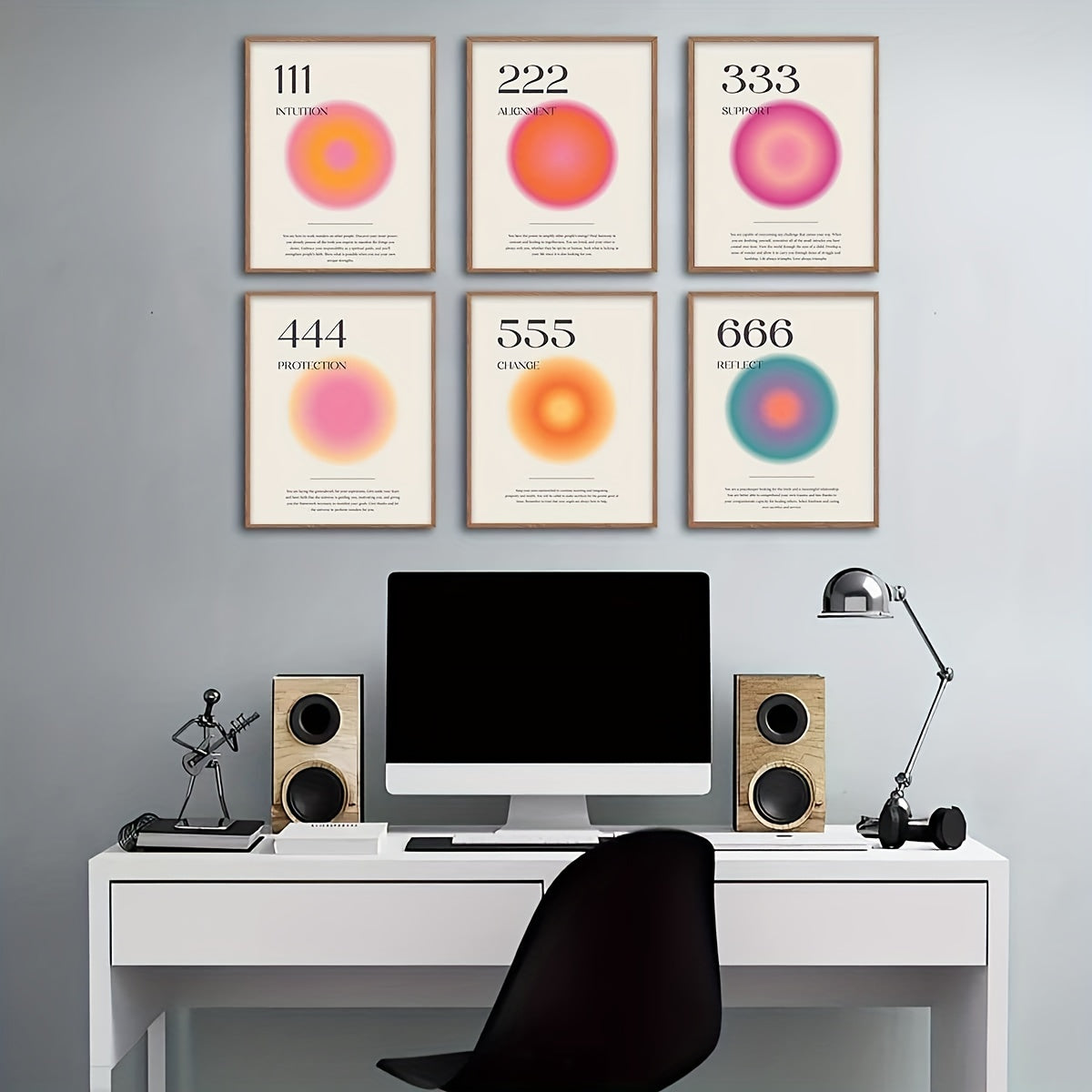 6pcs Aura Angel Numbers Poster Set For Room Aesthetic Minimalist Inspirational Quotes Paper Wall Art Bedroom Aesthetic Decor 8x10 Inch No Frame Spiritual Poster, 8*10in
