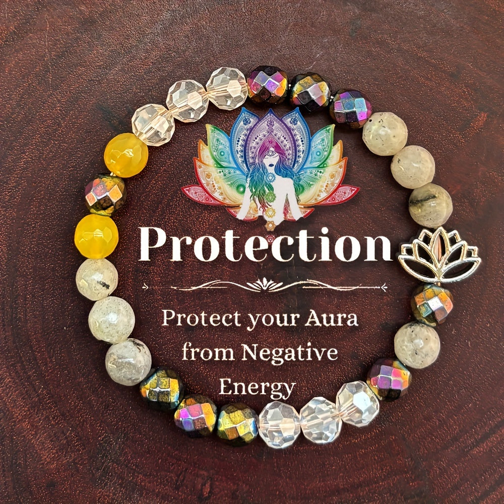 Chakra Protection Bracelet With Natural Stone, Aura Guard Against Negative Energy For Men And Women, For Lotus Yoga Jewelry Gift, Solid Form, Fragrance-Free