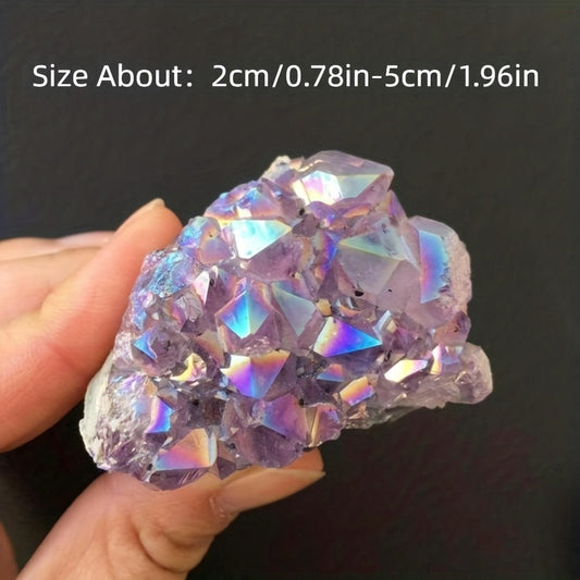 1pc Aura Amethyst Cluster Titanium Bonded High Decoration Crystal, Natural Reiki Rock And Calming Effects