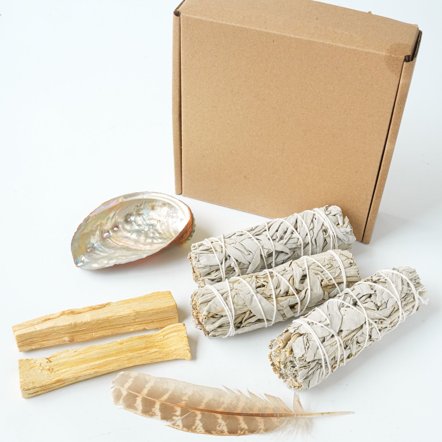 Sage Smudge Stick Set for Cleansing and Purification - Includes 3 White Sage Bundles, 2 Palo Santo Sticks, Abalone Shell, and Feather for Meditation, Aromatherapy, and Home Blessing