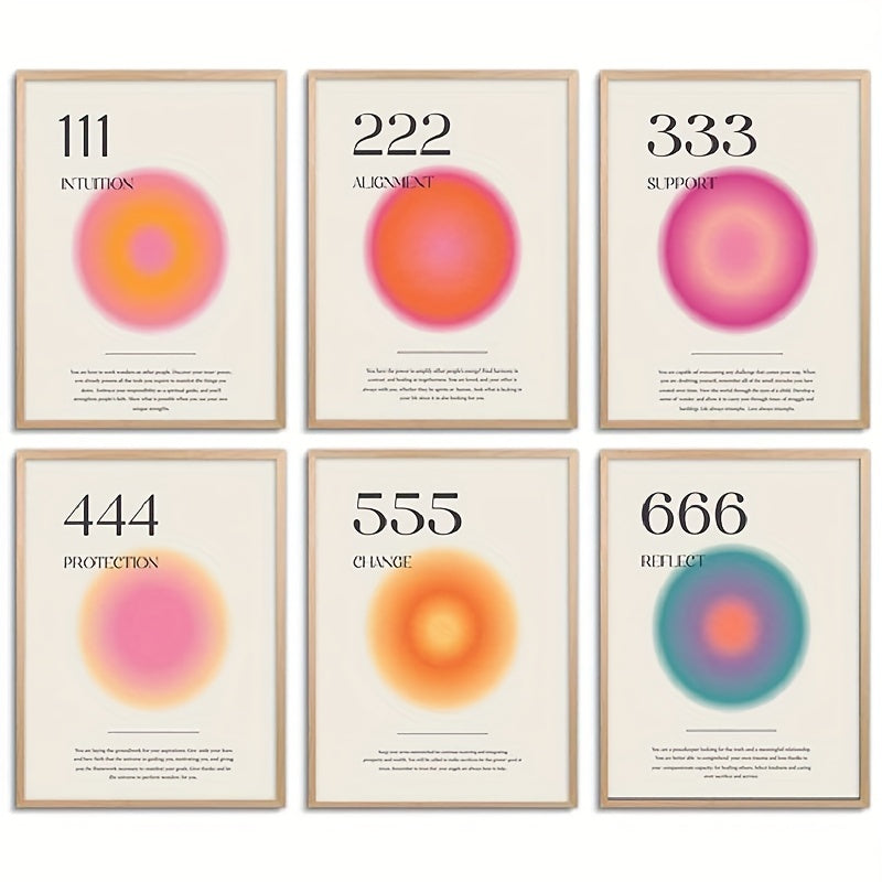 6pcs Aura Angel Numbers Poster Set For Room Aesthetic Minimalist Inspirational Quotes Paper Wall Art Bedroom Aesthetic Decor 8x10 Inch No Frame Spiritual Poster, 8*10in