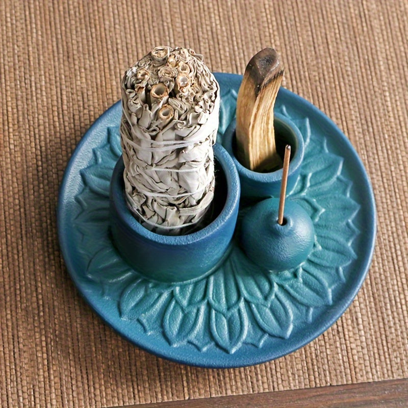 [Morandi-Inspired Ceramic Holder] 4-in-1 Ceramic Candle Holder & Incense Burner - Morandi-Inspired, High-Quality, Multifunctional Boho Home Decor - Palo Santo & Sage Holders, Includes Applicator Sticks for Aromatherapy and Sm