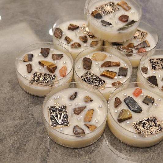 Tarot-Inspired Aromatherapy Candle with Natural Tiger Eye Stone - Perfect for Divination, Holiday Decor & Home Tabletop Display