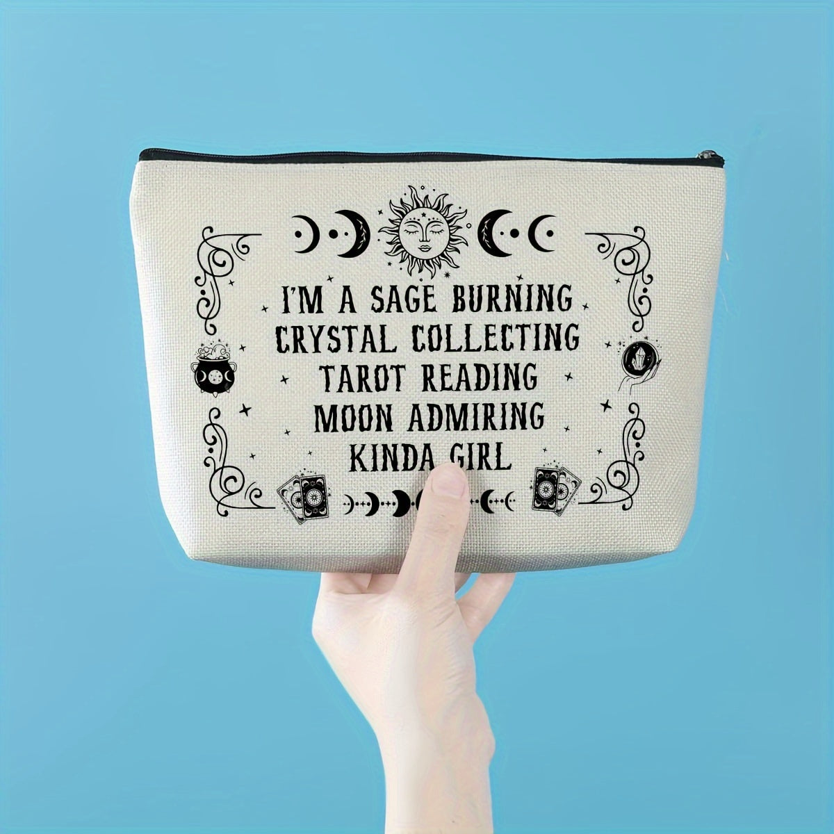 [Hot Selling] Witchy Halloween Makeup Bag - Canvas Cosmetic Organizer for Wicca, Goth & Tarot Enthusiasts - Perfect Travel Essentials & Party Favor