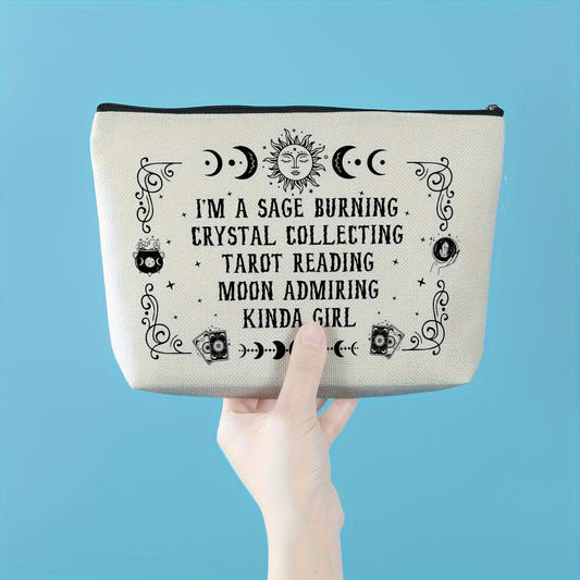 [Hot Selling] Witchy Halloween Makeup Bag - Canvas Cosmetic Organizer for Wicca, Goth & Tarot Enthusiasts - Perfect Travel Essentials & Party Favor