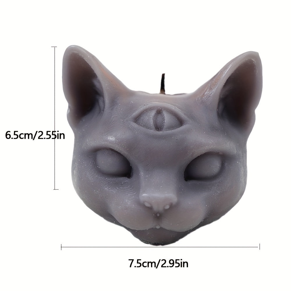 Elegant Three-Eyed Cat Candle: Perfect for Halloween Decor - Single Wick, Soy Wax, Not-Topple Design