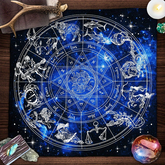 1pc, 12 Constellations Divination Tarot Mat, Sun Stars Mystical Altar Cloth, Tarot Card Tablecloth, Runes Witchcraft Astrology Oracle Cards Pads, Home Decor