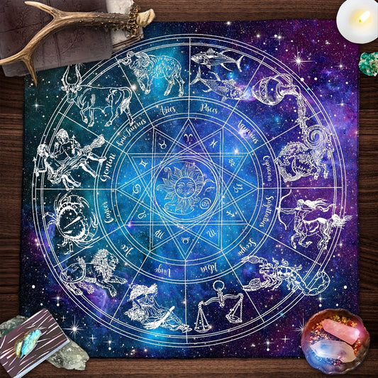 1pc, 12 Constellations Divination Tarot Mat, Sun Stars Mystical Altar Cloth, Tarot Card Tablecloth, Runes Witchcraft Astrology Oracle Cards Pads, Home Decor