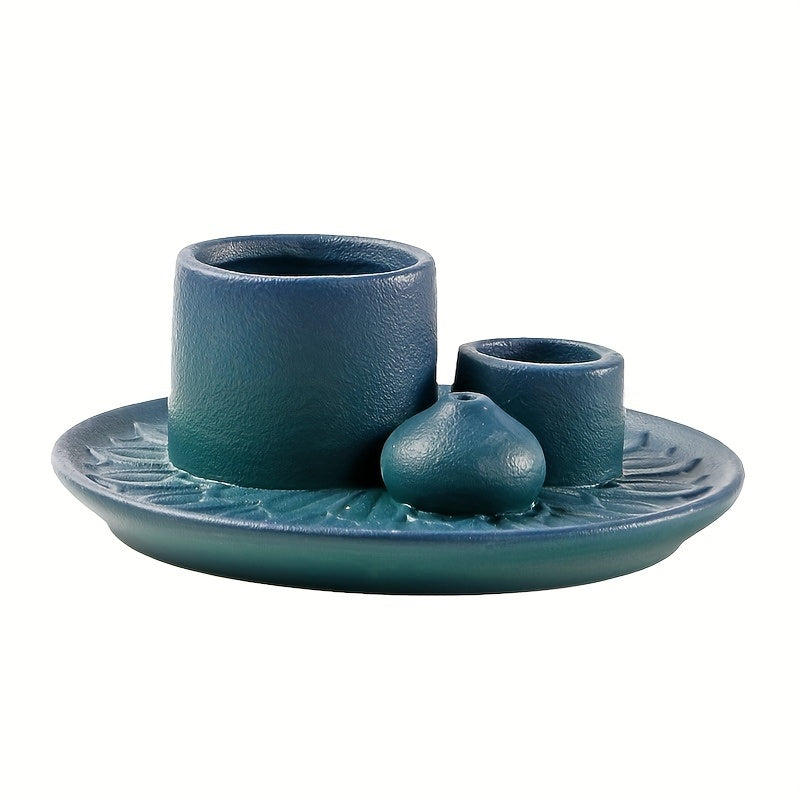 [Morandi-Inspired Ceramic Holder] 4-in-1 Ceramic Candle Holder & Incense Burner - Morandi-Inspired, High-Quality, Multifunctional Boho Home Decor - Palo Santo & Sage Holders, Includes Applicator Sticks for Aromatherapy and Sm