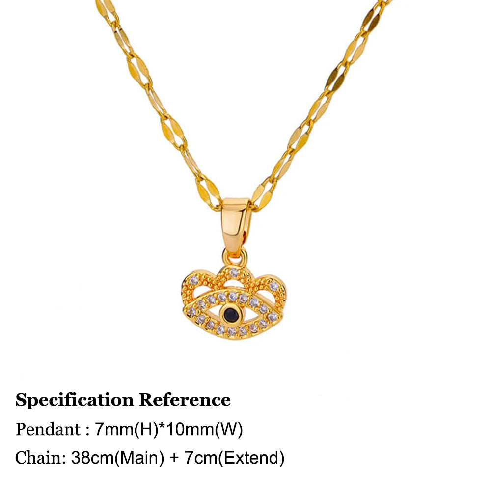 Zircon Blue Evil Eye Necklace for Women Gold Color Stainless Steel Turkish Eye Pendant Necklaces Lucky Jewelry Gift collier femm