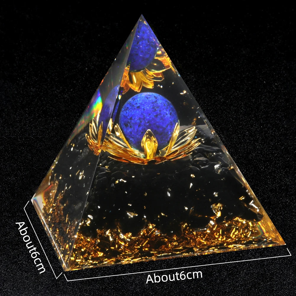 Crystal Devil's Eye Pyramid Natural Crushed Stone Lapis Lazuli Dropping Resin Home and Office Desktop Decoration Crafts 6x6cm