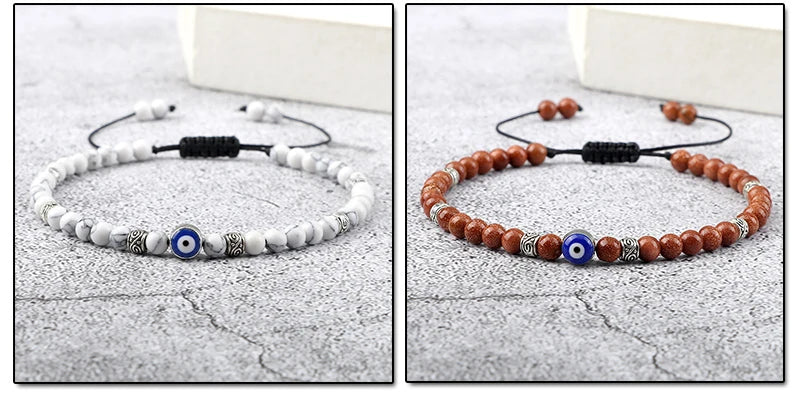 Evil Eye Bracelet 4mm Natural Black Matte Lava Stone Beads Handmade Braided Bracelet for Men Women Yoga Reiki Adjustable Jewelry