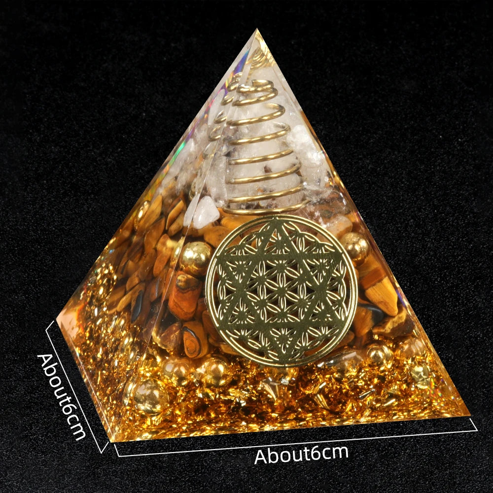Crystal Devil's Eye Pyramid Natural Crushed Stone Lapis Lazuli Dropping Resin Home and Office Desktop Decoration Crafts 6x6cm