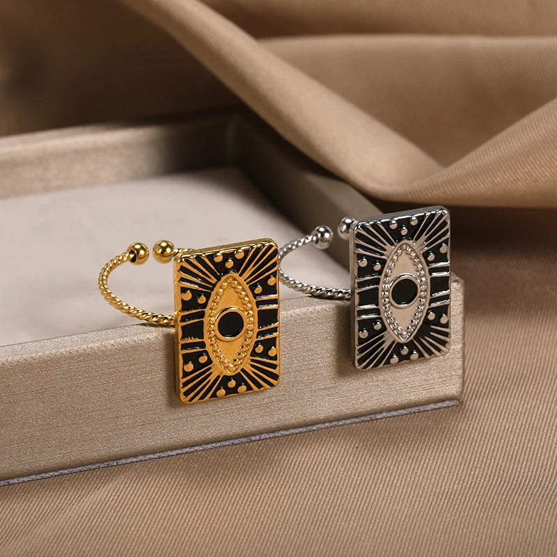 Turkish Evil Eye Rings for Women Stainless Steel Gold Color Adjustable Ring Love Heart Aesthetic Jewelry Gift anillos mujer