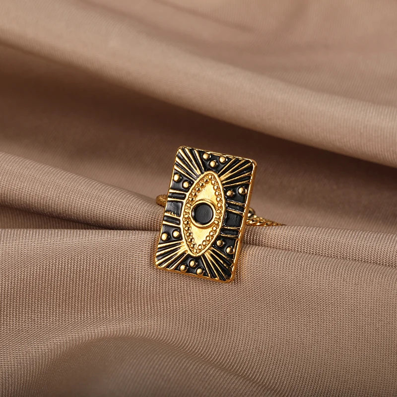 Turkish Evil Eye Rings for Women Stainless Steel Gold Color Adjustable Ring Love Heart Aesthetic Jewelry Gift anillos mujer